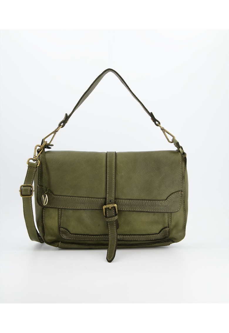 Geanta de umar piele naturala - verde - 20x32x9cm - 3 buzunare interioare - 2 buzunare exterioare
