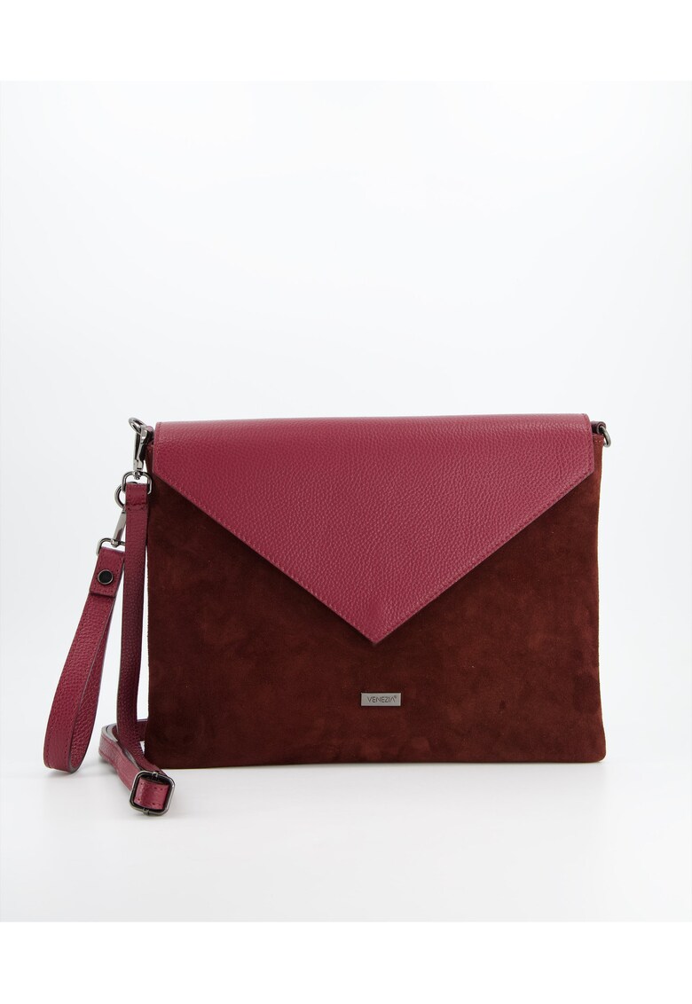 Geanta de umar - Minaudiere - bordou - 24x34x2cm - piele naturala - interior textil - curea detasabila