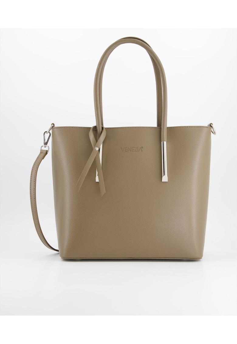 Geanta shopper maro - piele naturala - 29x30x12cm - cu 3 compartimente interioare - curea detasabila 121cm