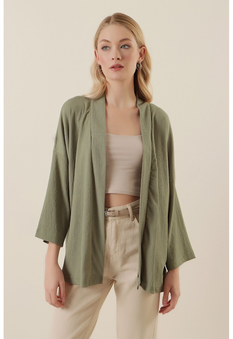 Kimonou - cu guler tip sal - verde padure