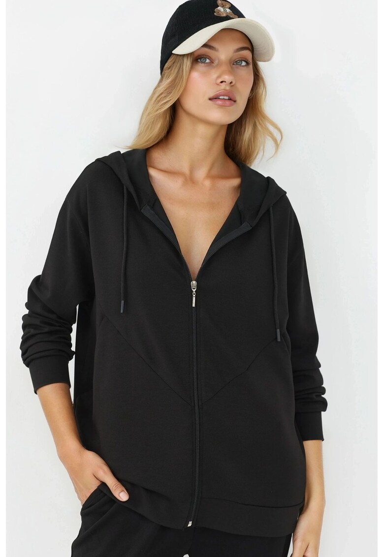 Hanorac dama cu fermoar integral - Negru