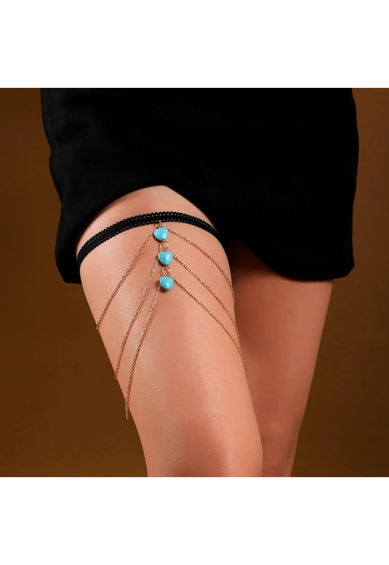Lant de picior - auriu - cu inimi turquoise - Lyn C23 -