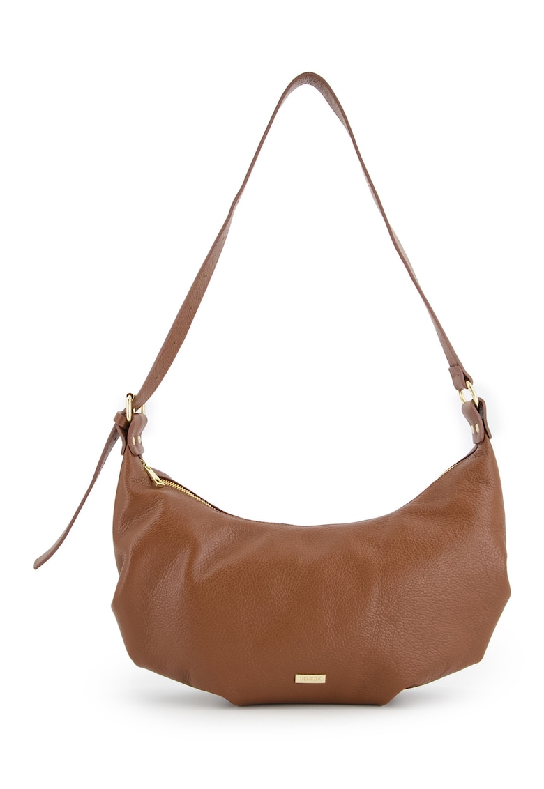 Geanta crossbody din piele naturala - maro - 27x40x8cm - curea reglabila max 90cm - 2 buzunare interioare