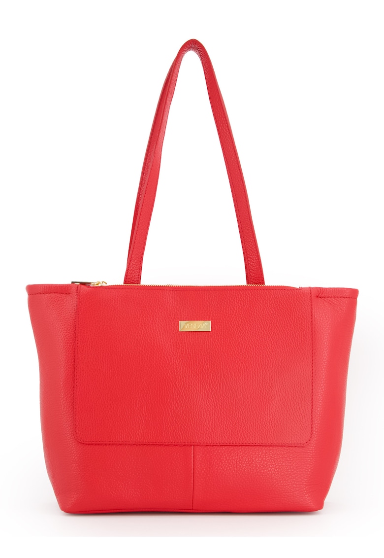 Geanta shopper pentru femei - piele naturala - rosie - 32x28x13cm - 2 buzunare interioare - 2 buzunare exterioare