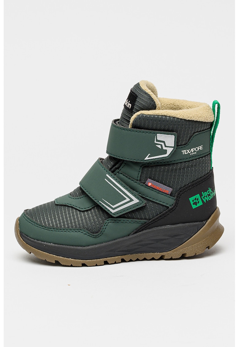 Ghete cu velcro si garnituri textile - Negru/Verde feriga
