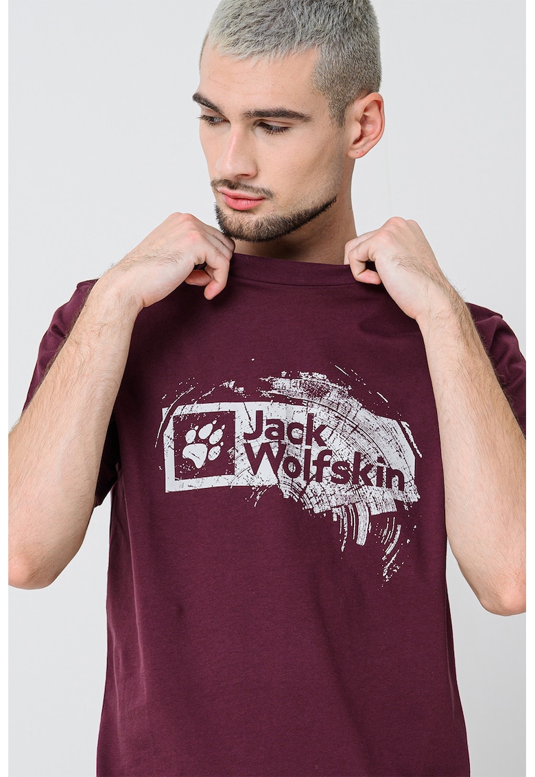 Tricou cu imprimeu si decolteu la baza gatului - Violet tyrian