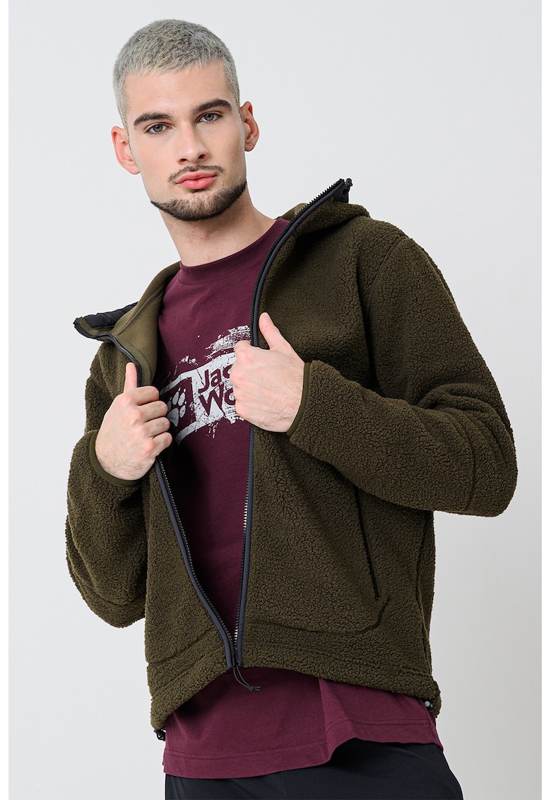 Jacheta cu gluga din blana sherpa