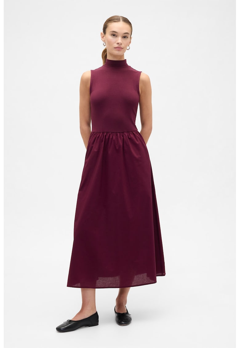 Rochie fara maneci cu guler scurt - Visiniu