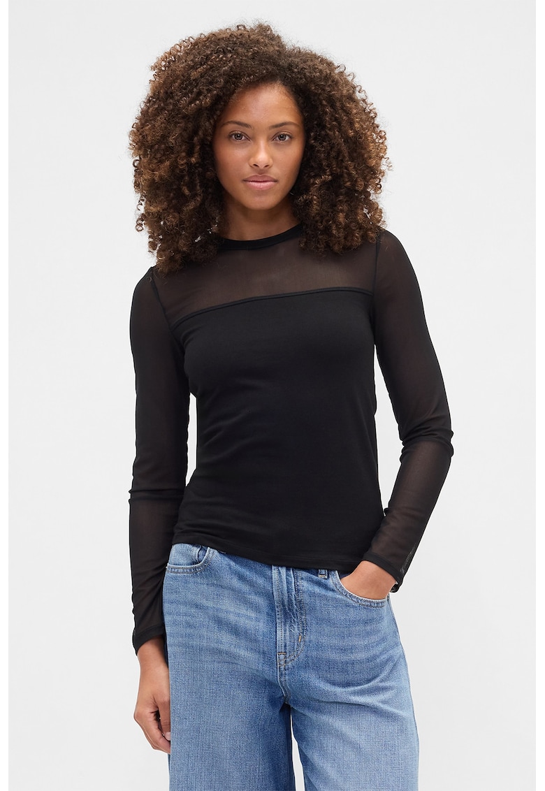 Bluza slim fit cu garnituri transparente