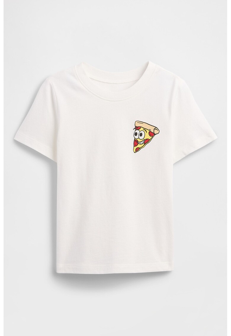 Tricou cu decolteu la baza gatului si imprimeu grafic - Alb murdar
