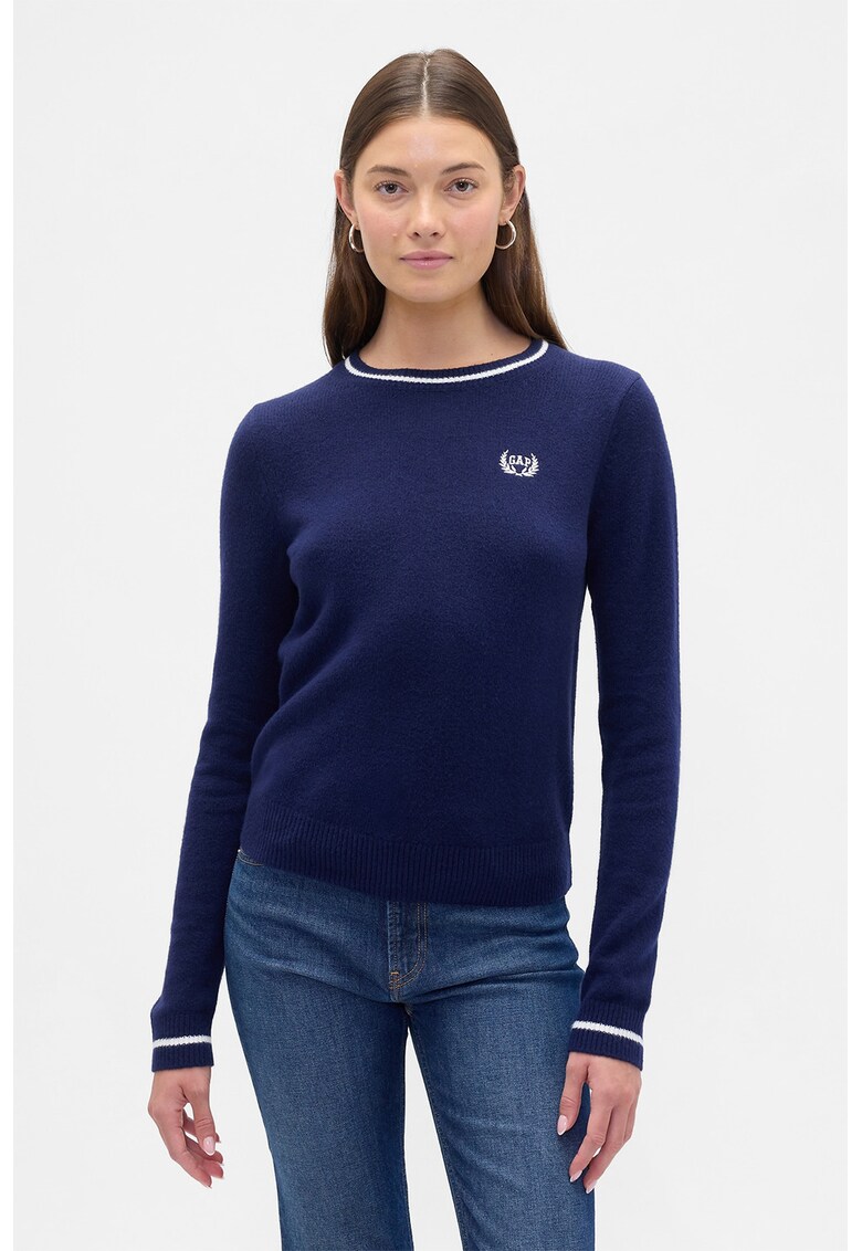 Pulover din amestec de bumbac cu decolteu la baza gatului