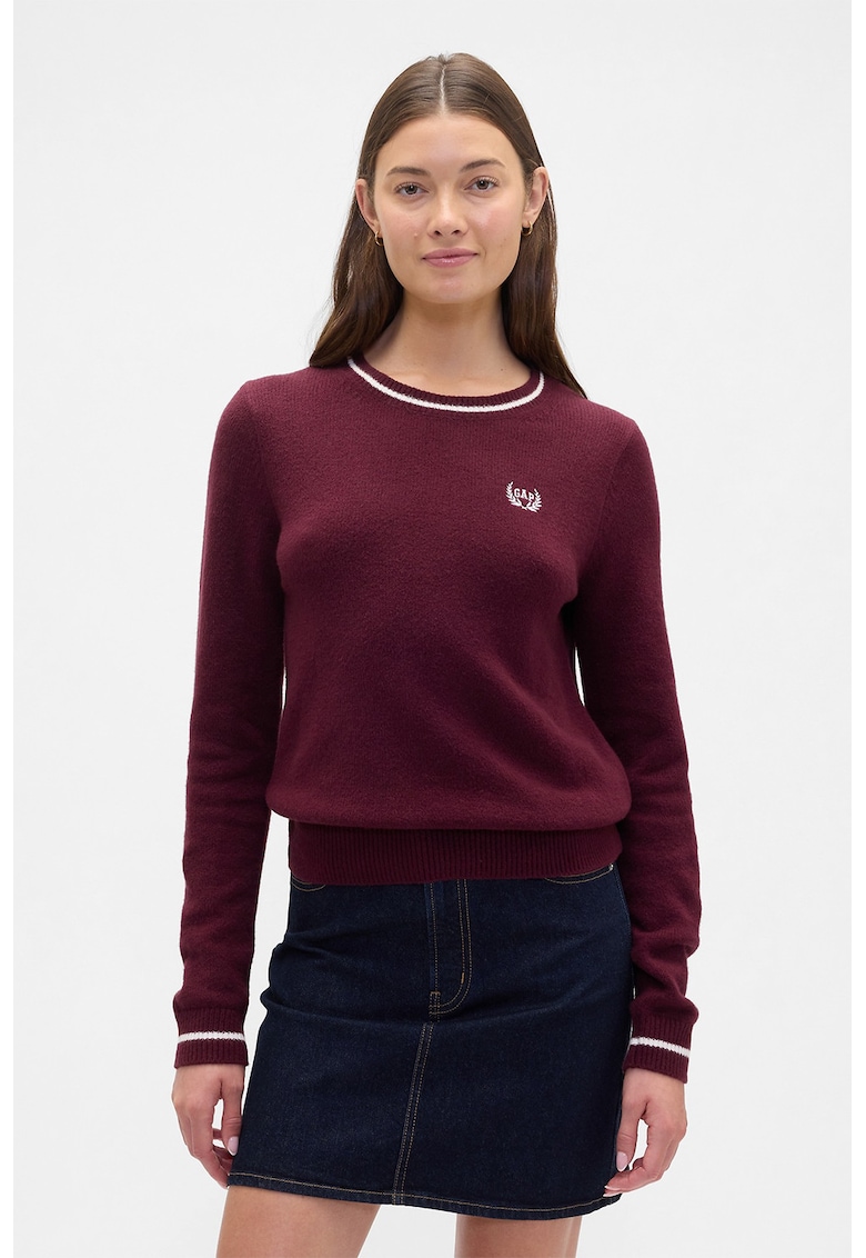 Pulover din amestec de bumbac cu decolteu la baza gatului