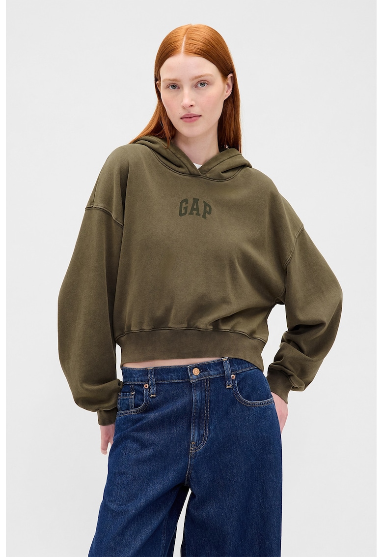 Hanorac crop cu animal print si logo