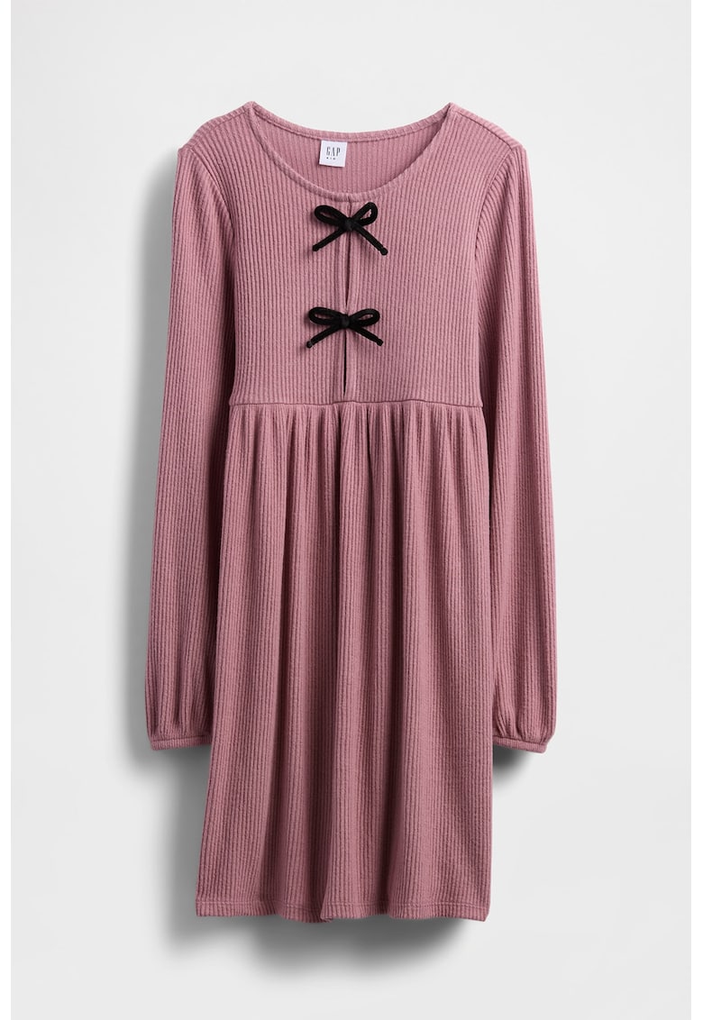 Rochie midi striata cu maneci lungi cu funda