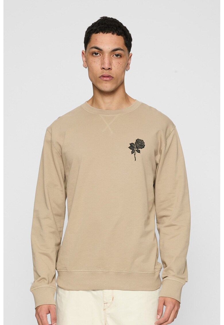 Bluza de trening din amestec de bumbac cu decolteu la baza gatului - Maro nisip