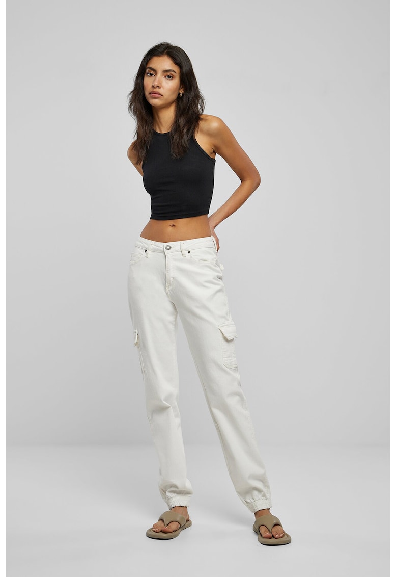 Blugi din amestec de bumbac organic cu buzunare cu clapa si talie joasa