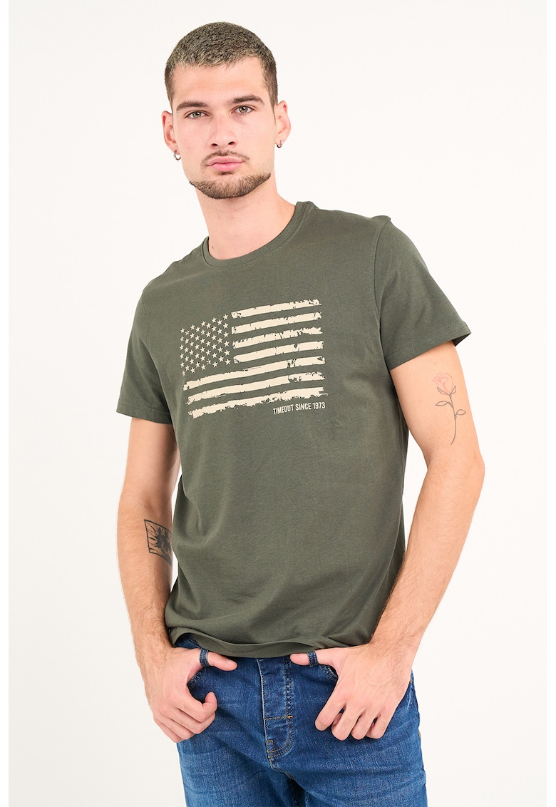 Tricou din bumbac cu logo - Kaki pal