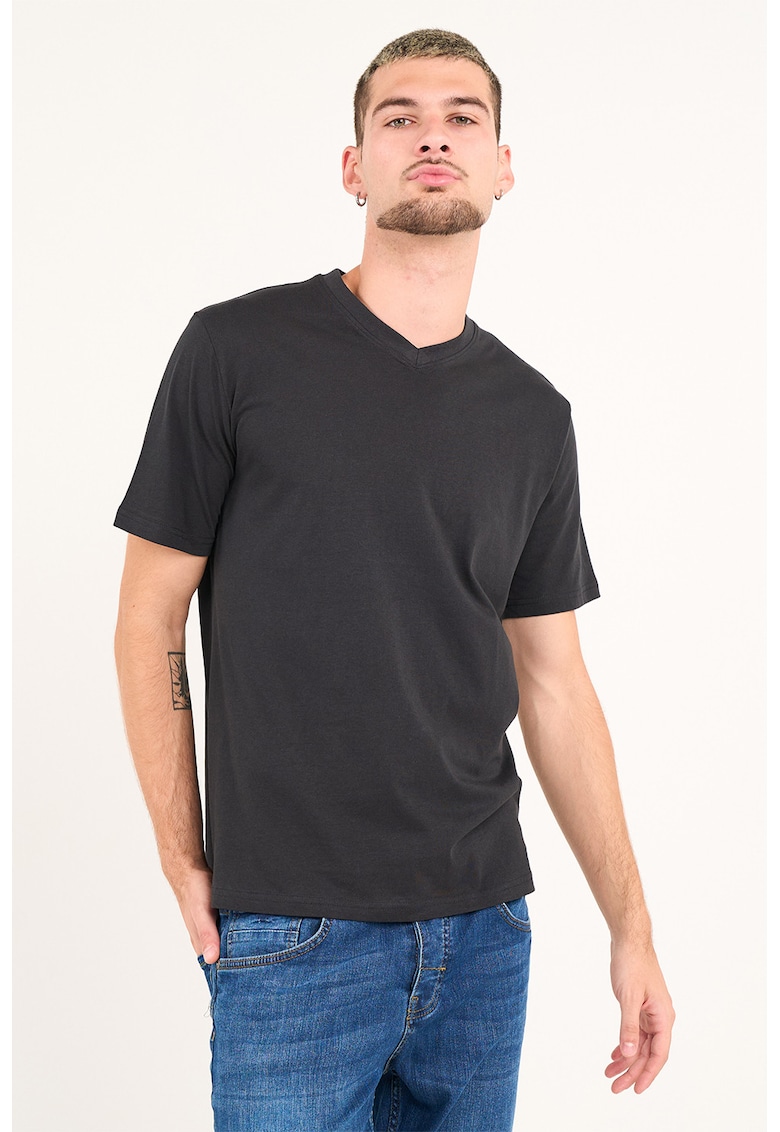 KVL by KENVELO Tricou uni cu decolteu in V - Negru stins