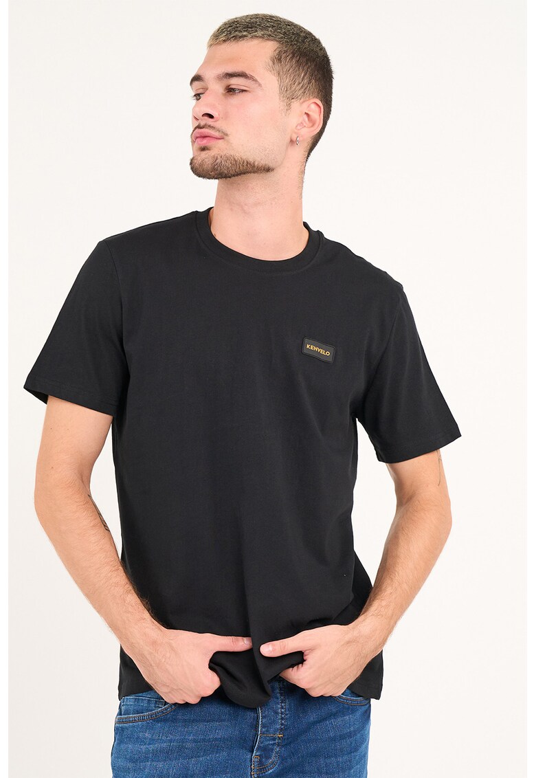 Tricou din bumbac cu decolteu la baza gatului - Negru stins