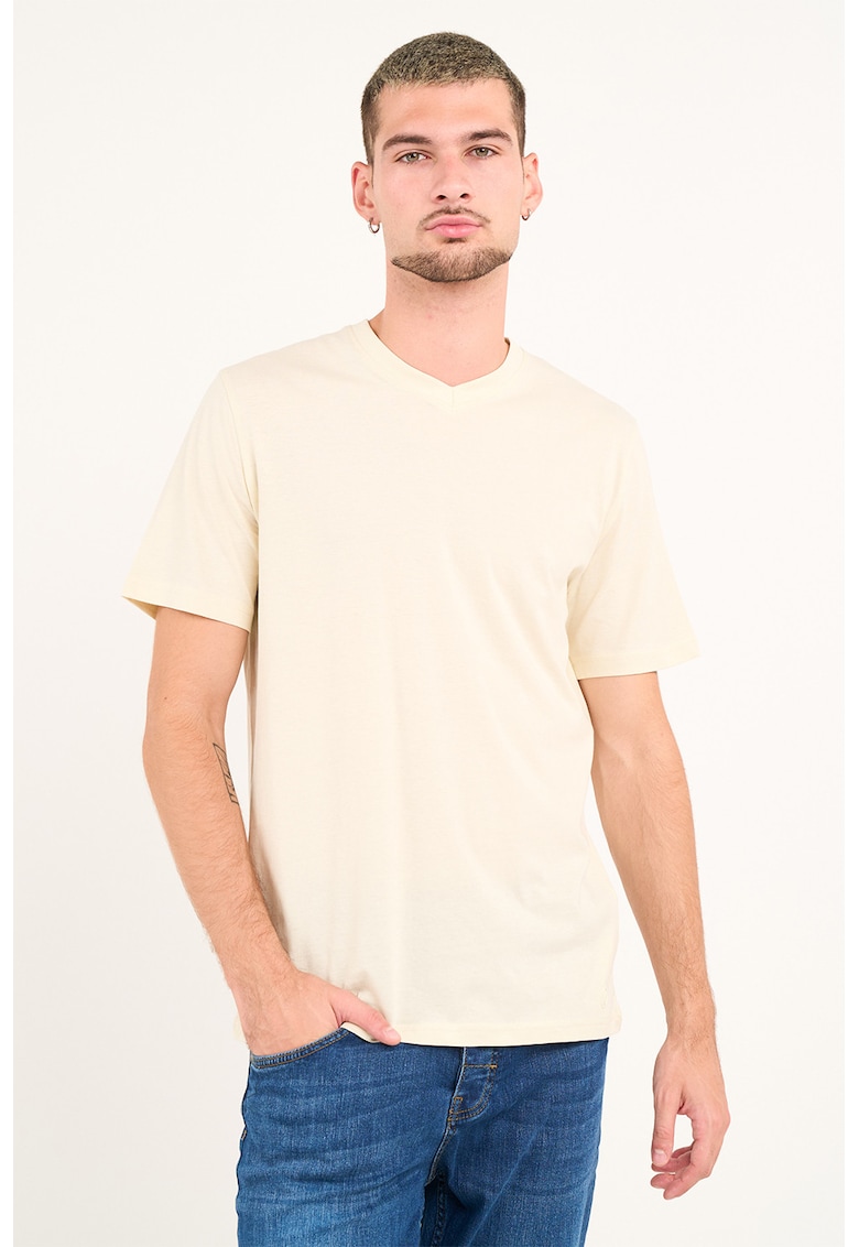 Tricou uni cu decolteu in V - Galben pal