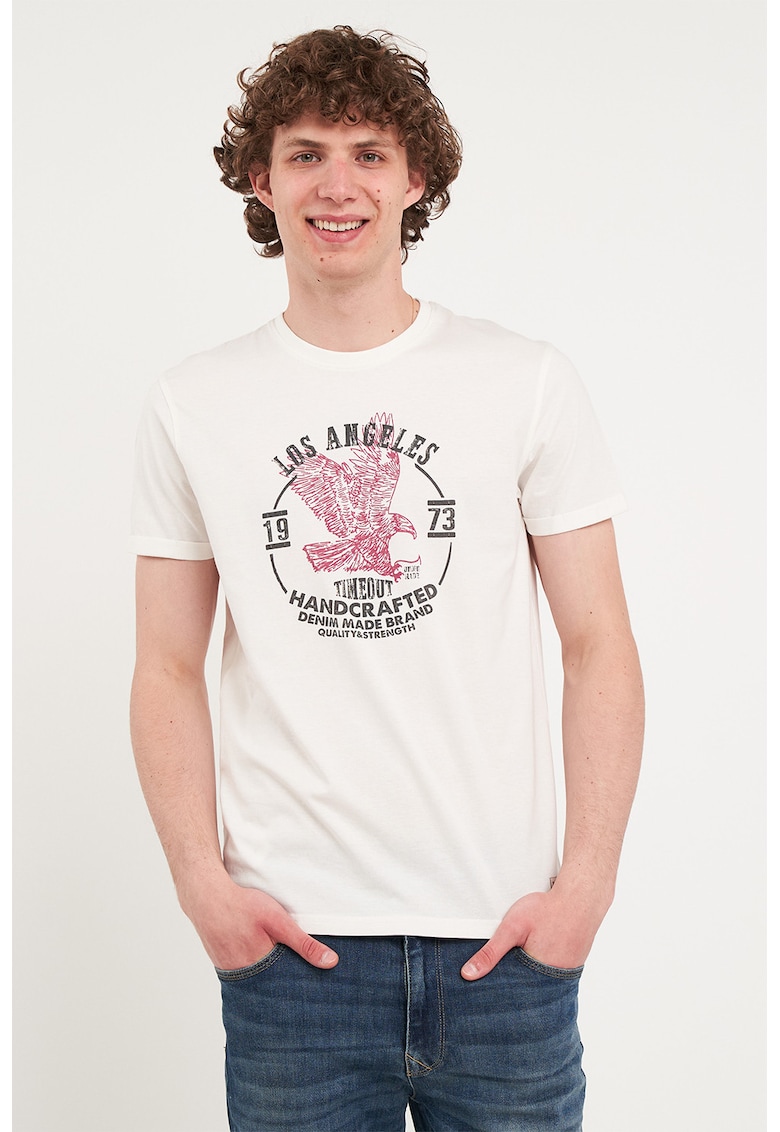 Tricou regular-fit cu design grafic - Negru stins/Rosu stins/Alb murdar