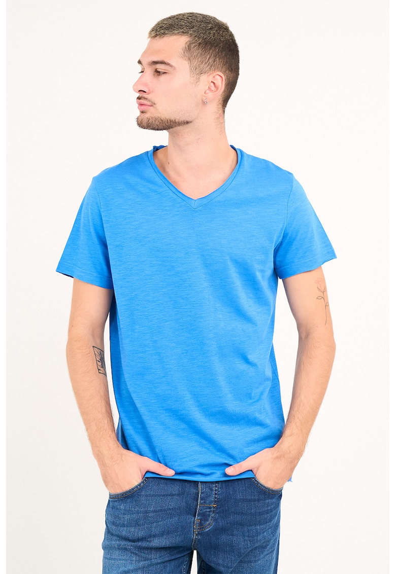 Tricou uni cu decolteu in V - Albastru pastel