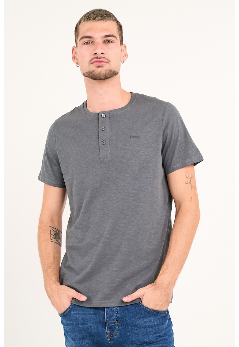 Tricou regular-fit cu model uni - Albastru prafuit