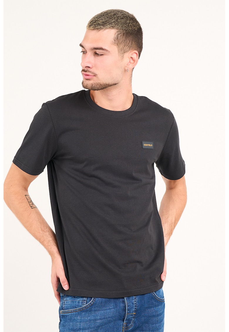 Tricou din bumbac cu decolteu la baza gatului - Negru