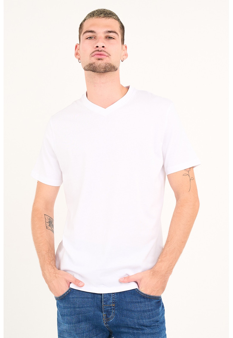 Tricou uni cu decolteu in V - Alb optic