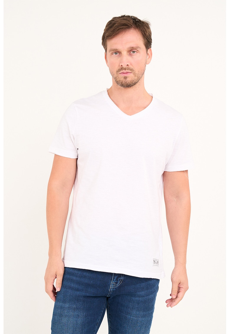 Tricou uni cu decolteu in V - Alb optic