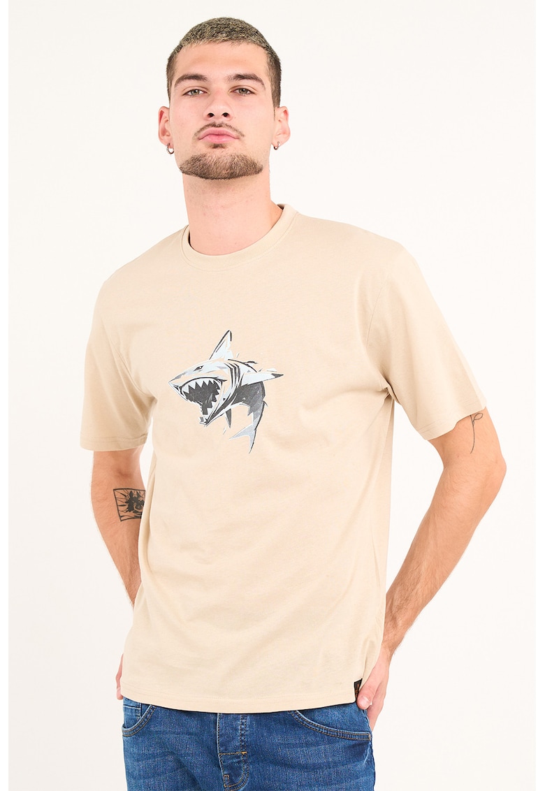 Tricou regular-fit cu imprimeu grafic - Gri deschis/Bej deschis