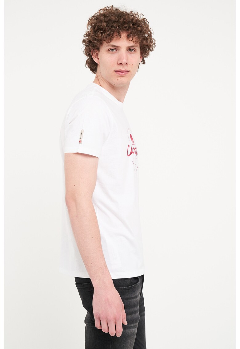 Tricou din bumbac cu decolteu la baza gatului - Rosu/Alb optic