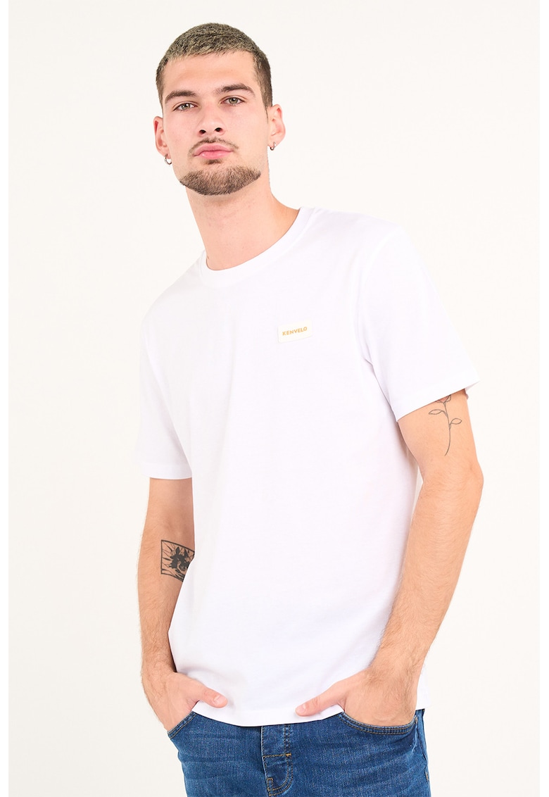 Tricou din bumbac cu decolteu la baza gatului - Alb optic