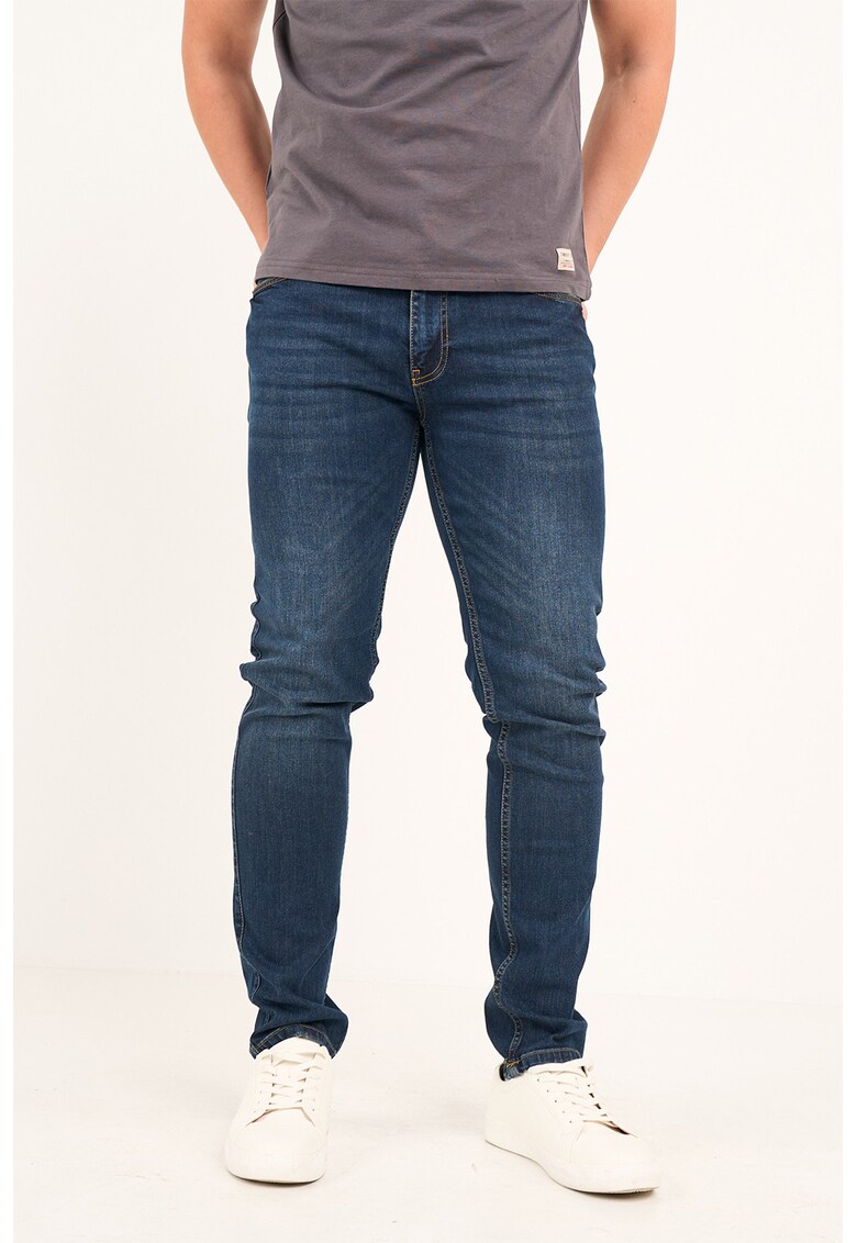 Blugi skinny cu aspect decolorat - Albastru inchis