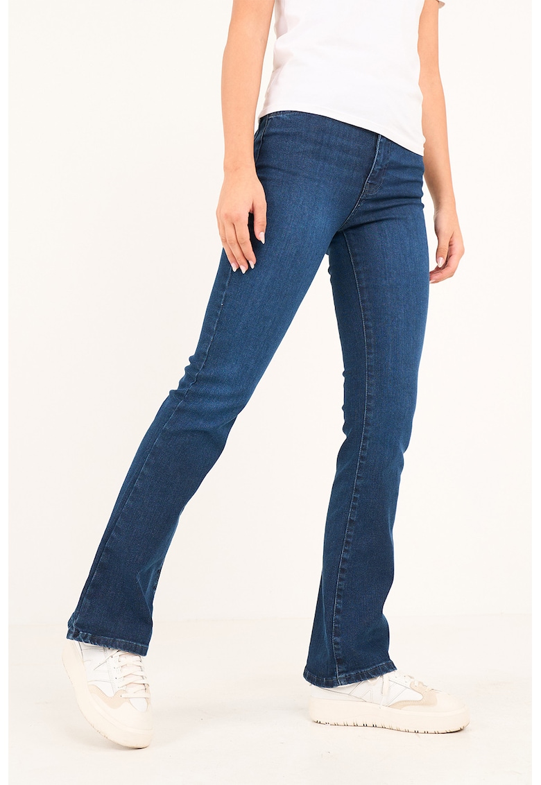 Blugi evazati cu talie inalta - Albastru inchis