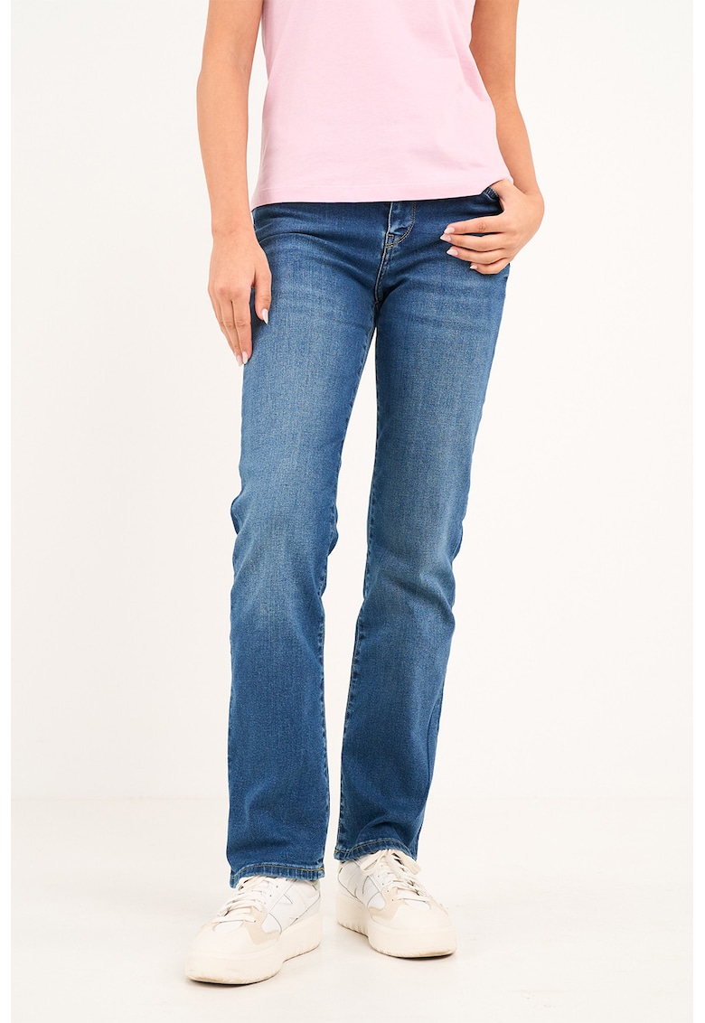 Blugi regular-fit cu aspect decolorat - Albastru inchis