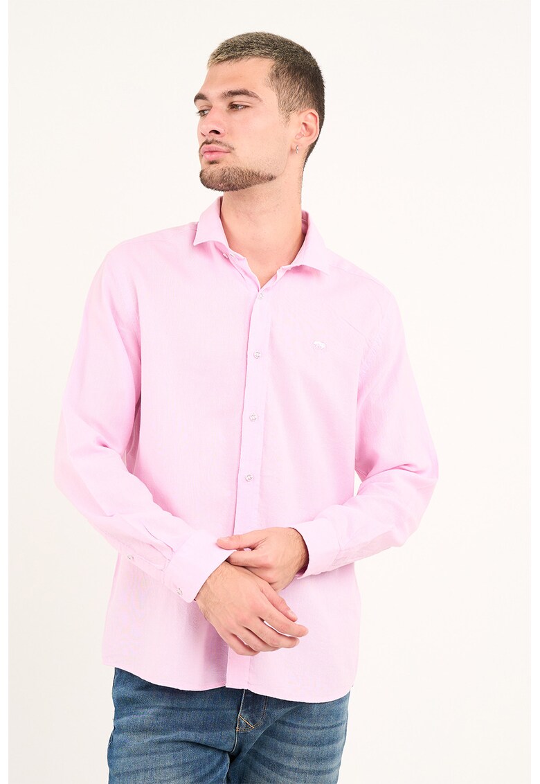 Camasa uni din bumbac cu guler clasic - Roz pastel