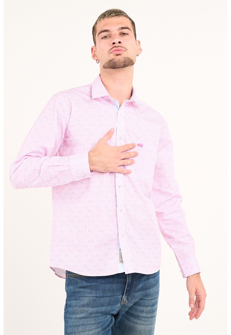 Camasa din bumbac cu model si buzunar aplicat