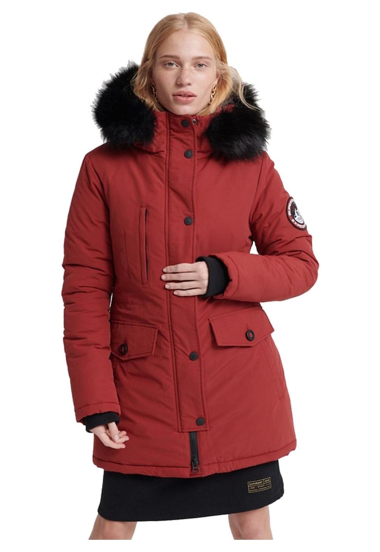 Geaca vatuita cu gluga si garnitura din blana artificiala Ashley -