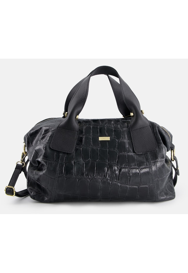 Geanta dama shopper din piele intoarsa - neagra - 31x39x13cm - cu 4 buzunare interioare - curea detasabila 124cm