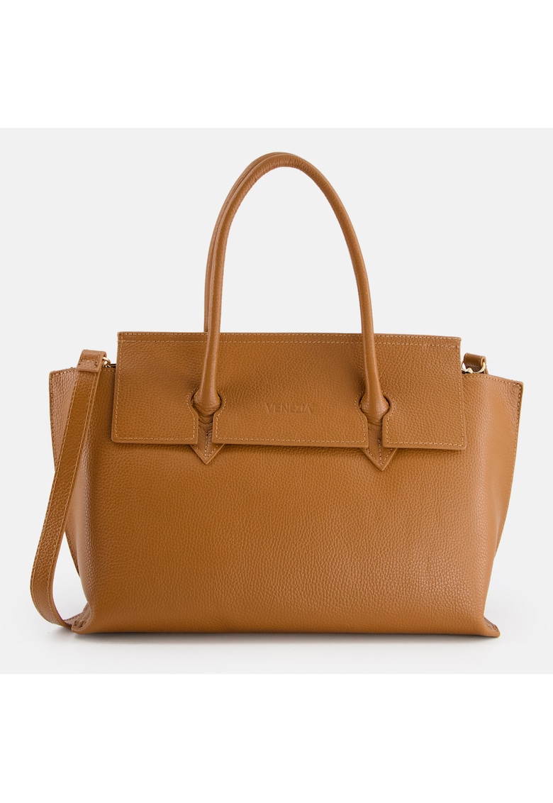 Geanta de umar - model Shopper - piele naturala - 4 compartimente - maro - 36x23x10cm