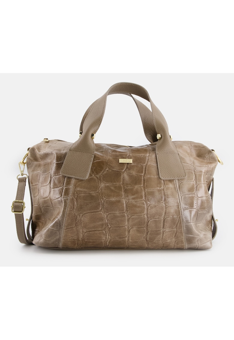 Geanta shopper din piele intoarsa - maro - 31x39x13cm - cu 4 compartimente interioare - curea detasabila max 124cm