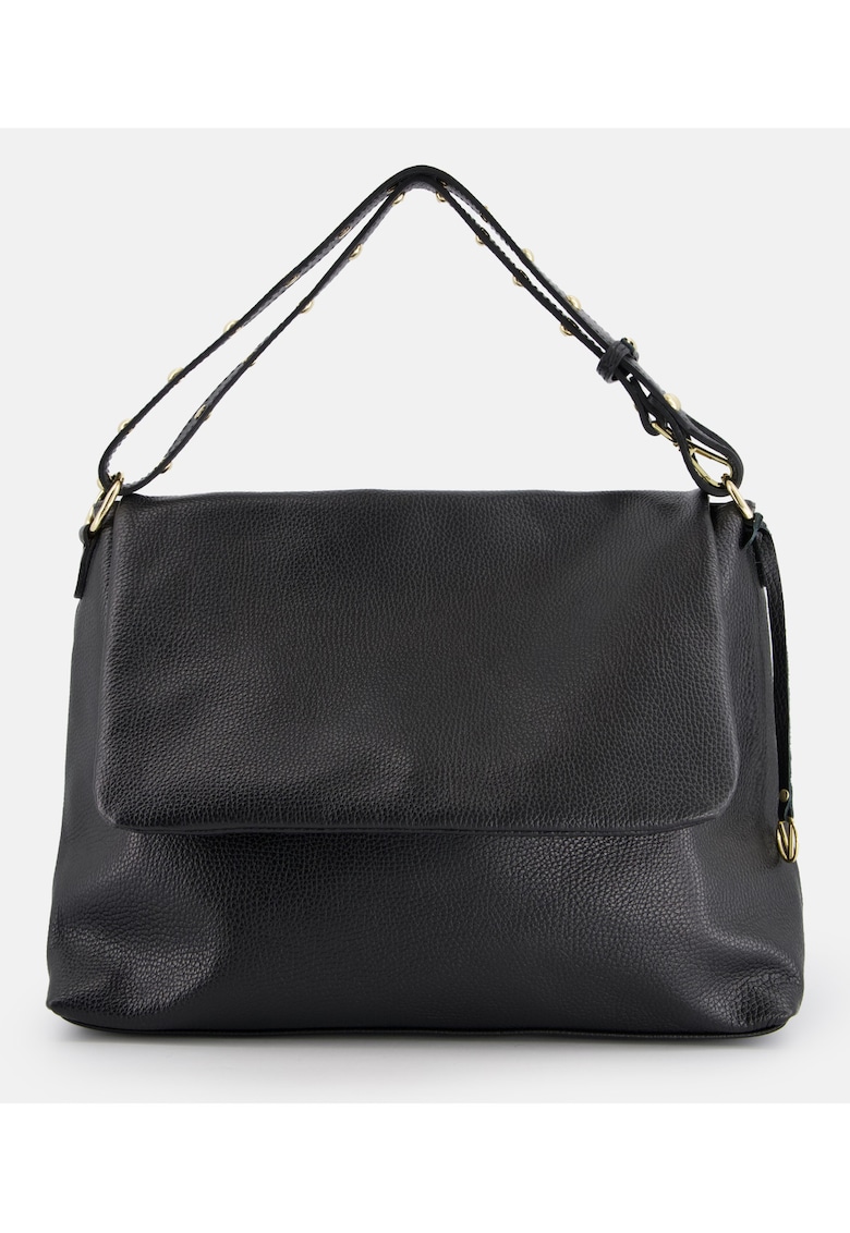 Geanta messenger pentru femei - piele naturala - neagra - 36x27x13cm - lungime manere 48cm - curea max 98cm