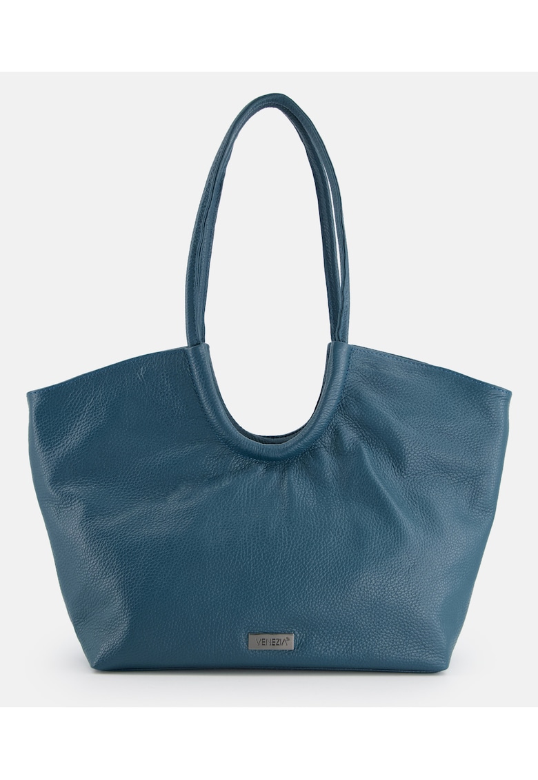 Geanta shopper din piele naturala - verde - 29x44x10cm - 2 buzunare interioare