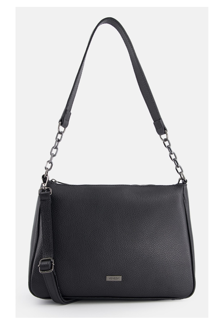 Geanta de umar - piele naturala - neagra - 31x22x10cm - cu curea detasabila