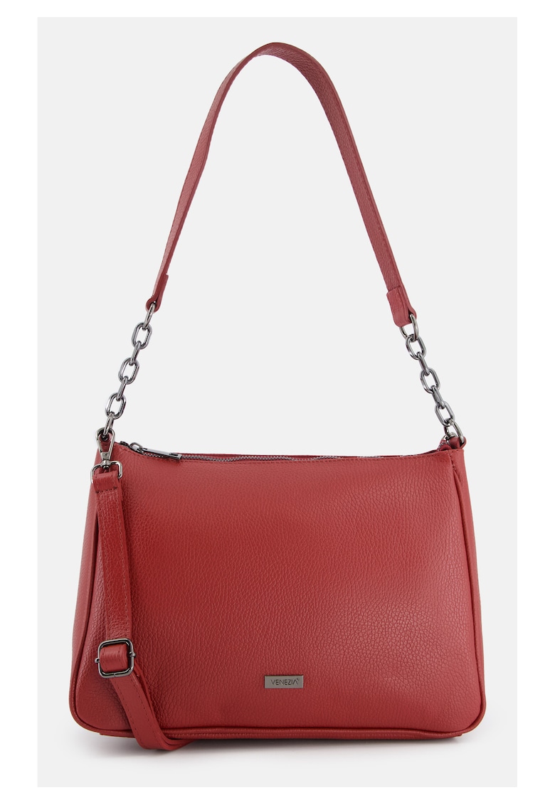 Geanta de umar piele naturala - bordou - 31x22x10cm - curea detasabila 120cm