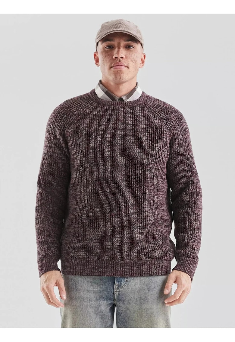 Pulover regular fit - cu decolteu la baza gatului - Visiniu