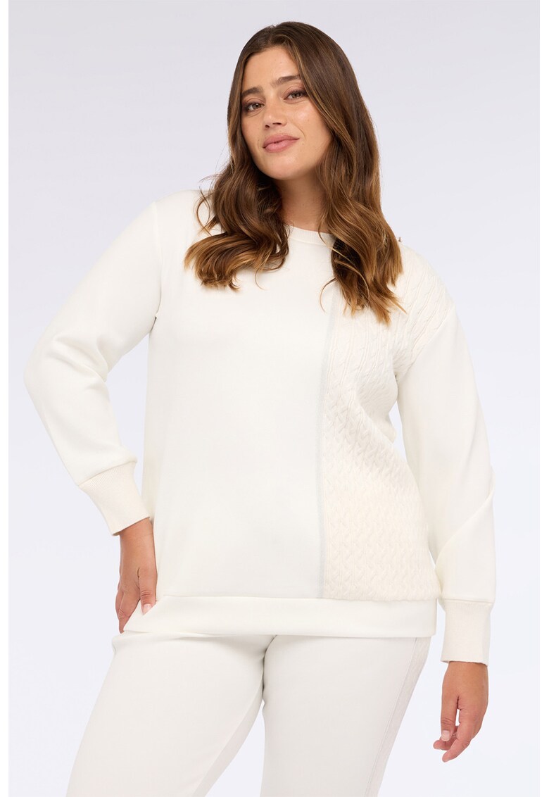 Bluza de trening regular fit cu decolteu la baza gatului - Crem
