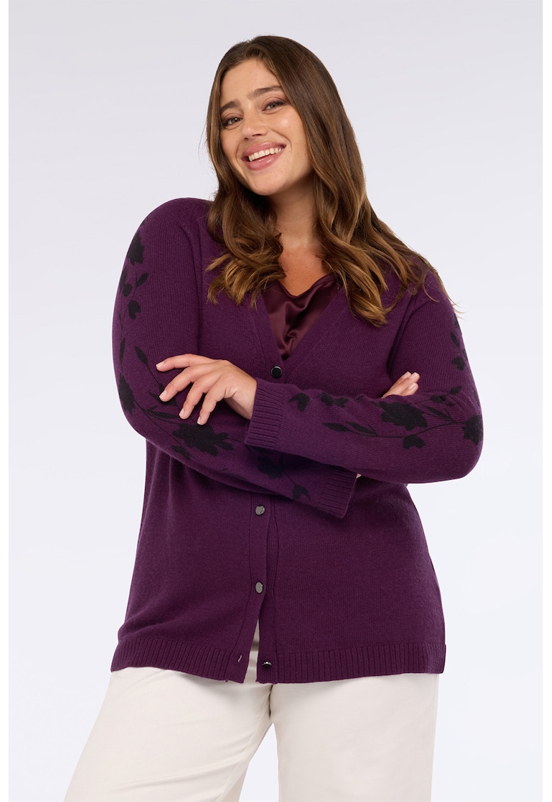 Cardigan cu nasturi si detalii florale