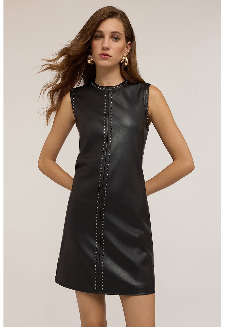 Rochie scurta din piele ecologica cu aplicatii cu nituri